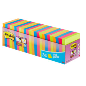 Blocco foglietti Post it  Super Sticky – 654-SS-VP24COL – 76 x 76 mm – colori assortiti – 90 fogli – Post it  – conf. 24 blocchi