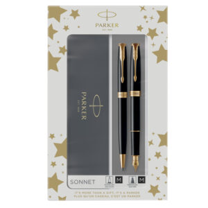 Gift Set DUO – Sonnet Black GT + stilografica + sfera – punta media – Parker