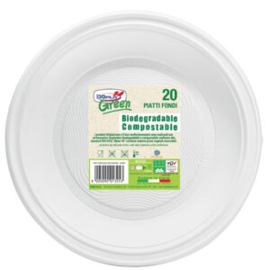 Piatti fondi biodegradabili – Mater-Bi – diametro 220 mm – avorio – Dopla – conf. 20 pezzi