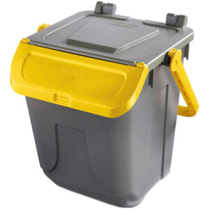 Contenitore portarifiuti Ecology – con sportello e maniglione – 25 L – grigio/giallo – Mobil Plastic