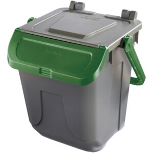 Contenitore portarifiuti Ecology – con sportello e maniglione – 25 L – grigio/verde – Mobil Plastic