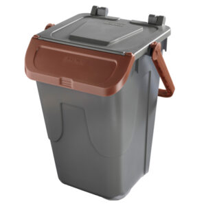 Contenitore portarifiuti Ecology – con sportello e maniglione – 35 L – grigio/bruno – Mobil Plastic