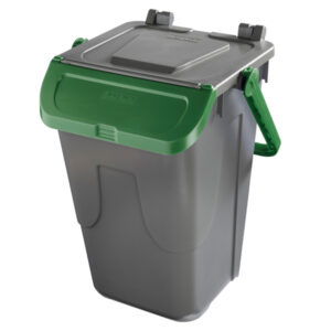 Contenitore portarifiuti Ecology – con sportello e maniglione – 35 L – grigio/verde – Mobil Plastic