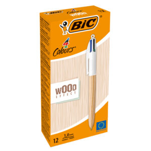 Penna sfera a scatto 4 colori Wood – 1.0 mm – Bic – conf. 12 pezzi