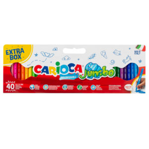 Pennarelli Jumbo – punta 6,0mm – colori assortiti – lavabili – Carioca – valigetta 40 pezzi