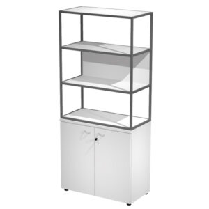 Libreria alta metal + armadio basso Essence – 90 x 46 x 204 cm – Bianco/bianco/bianco/antracite – Artexport