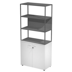 Libreria alta metal + armadio basso Essence – 90 x 46 x 204 cm – Bianco/bianco/antracite/antracite – Artexport