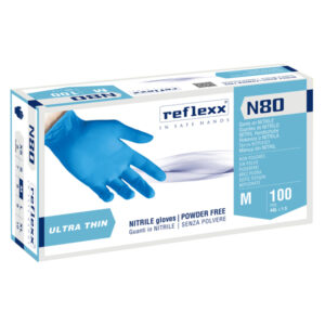 Guanti in nitrile N80B – ultrasottili – taglia M – azzurro – Reflexx – conf. 100 pezzi