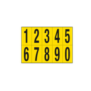 Numero adesivo da 0 a 9 – PVC – 70 x 124 mm – 10 et/fg – 1 foglio – nero/giallo