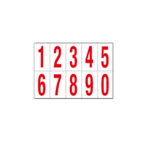 Numero adesivo da 0 a 9 – PVC – 70 x 124 mm – 10 et/fg – 1 foglio – rosso/bianco