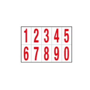 Numero adesivo da 0 a 9 – PVC – 56 x 99 mm – 10 et/fg – 1 foglio – rosso/bianco