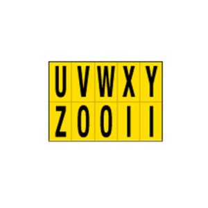 Lettera adesiva da U a Z – PVC – 56 x 99 mm – 10 et/fg – 1 foglio – nero/giallo
