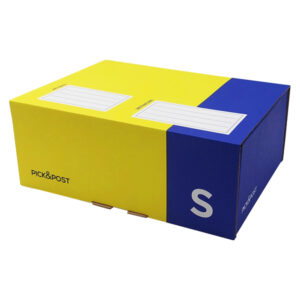 Scatola automontante per ecommerce PICKPost – S – 26 x 19 x 10 cm – giallo/blu – Blasetti