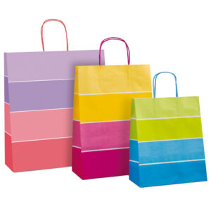 Shopper bicolor – con manici – carta ritorta – 16 x 8 x 21 cm – colori assortiti – Rex Sadoch
