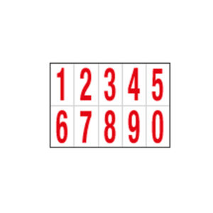 Numeri adesivi da 0 a 9 – in PVC – 56 x 99 mm – 10 et/fg – 1 foglio – rosso/bianco