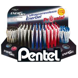 Roller Energel Slim – punta 0,7 mm – 3 colori assortiti (blu/nero/rosso) – Pentel – expo 120 pezzi