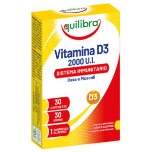 Integratore Vitamina D3 – 2000 UI –  sistema immunitario, ossa  muscoli – 30 compresse (2,43 gr cad.) – Equilibra